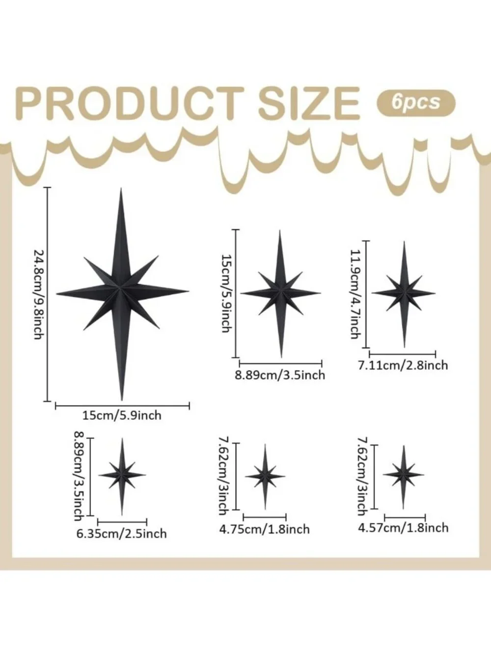 6Pcs Black 3D Star Wall Decor Set - Mid Century Modern Vintage Art for Home